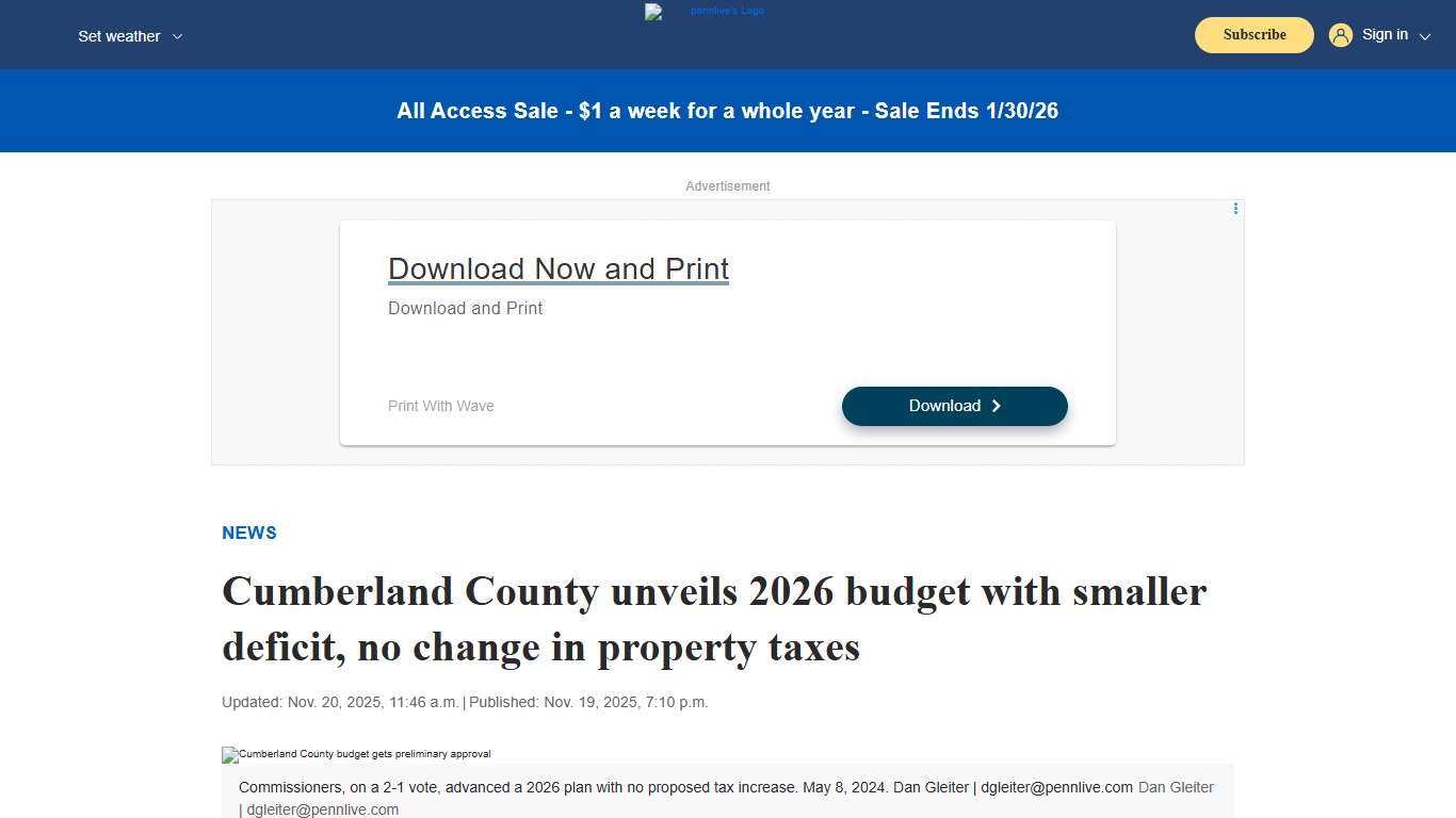 Cumberland County unveils 2026 budget with smaller deficit, no change in property taxes - pennlive.com