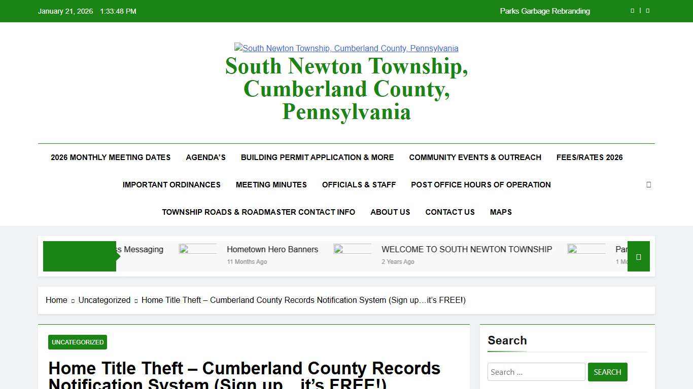 Home Title Theft – Cumberland County Records Notification System (Sign up…it’s FREE!) – South Newton Township, Cumberland County, Pennsylvania